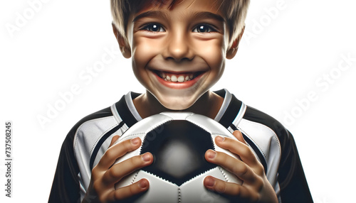 child boy player hold soccer ball isolated on transparent background © dobok