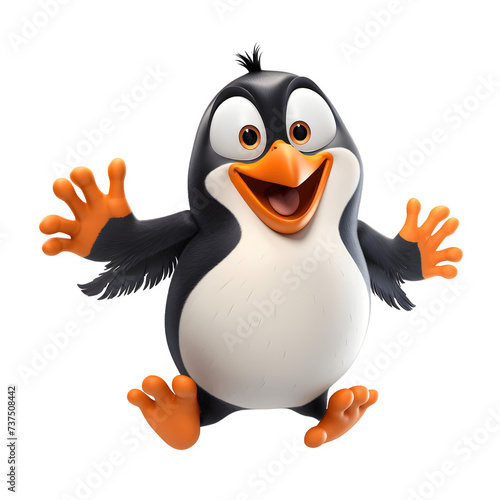 Feel the excitement as the cartoon penguin jumps for joy with wings outstretched.