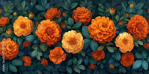 Flower Power A Vibrant Display of Orange Flowers in a Garden Setting Generative AI photo