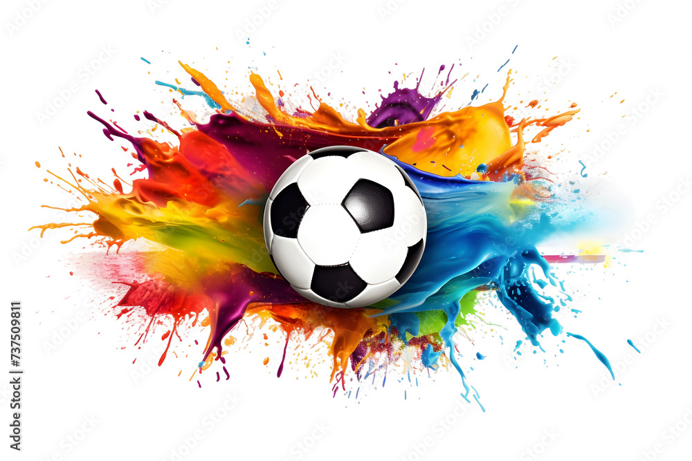 soccer ball splash with colors isolated on transparent background
