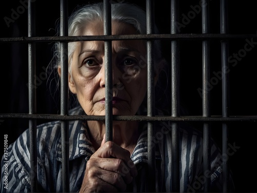 Woman in the dark prison cell