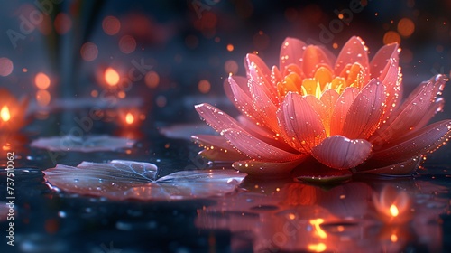 Flower of the Month A Glowing Lily in a Pond Generative AI