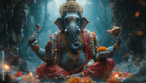 Ganesh the Glorious A Digital Artwork of the Hindu Deity Generative AI