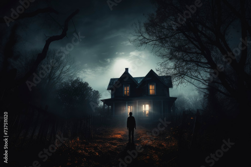 Mysterious House with Silhouette in Window