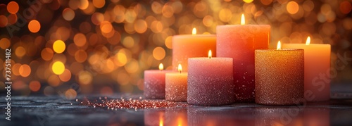Glowing Candles in a Row A Festive and Cozy Display for the Holiday Season Generative AI photo