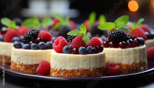 Freshness and sweetness on a plate homemade berry cheesecake generated by AI