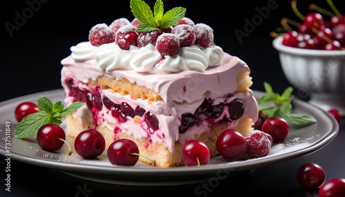 Homemade berry cheesecake, a sweet slice of summer indulgence generated by AI