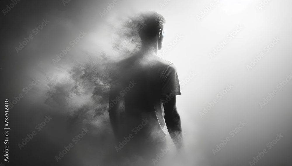 Silhouette of Man Dissolving into Fog Silhouette of Man Dissolving into Fog