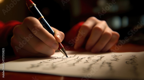A person's handwriting corrections on an essay with a red pen