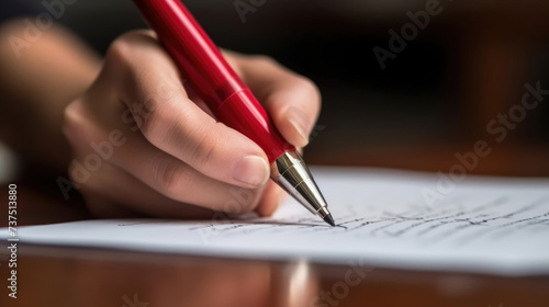 A person's handwriting corrections on an essay with a red pen