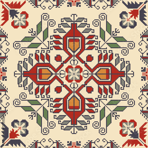 Traditional Bulgarian embroidery vector pattern © Richard Laschon