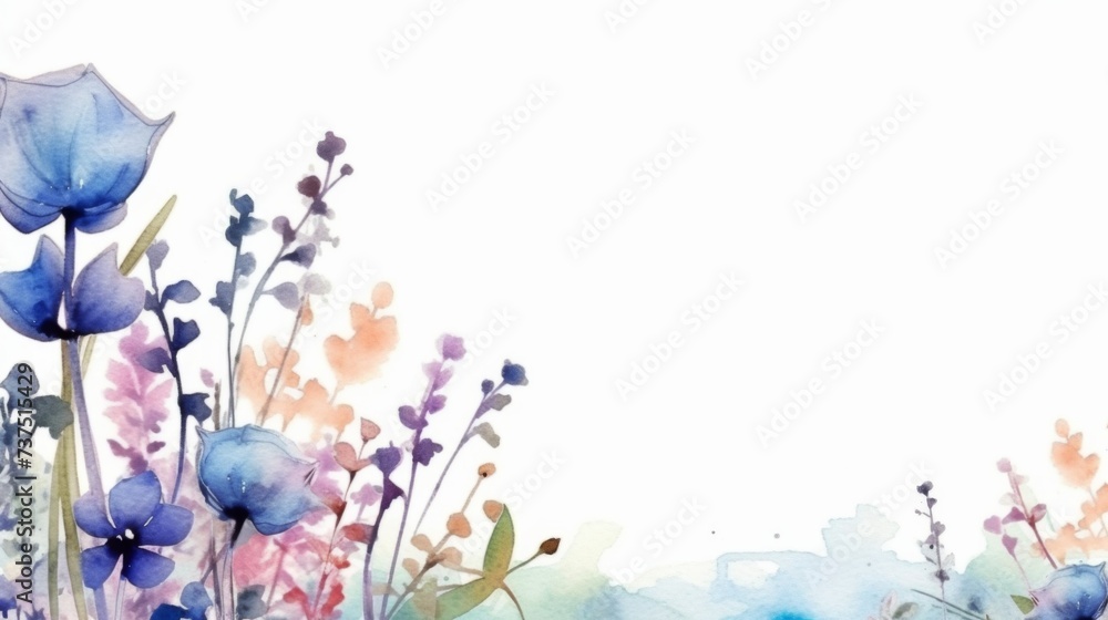 Wedding flower decorations with free space for text. Watercolor style. Generative AI - obrazy, fototapety, plakaty 