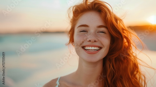 Woman smiling on beach © XtravaganT