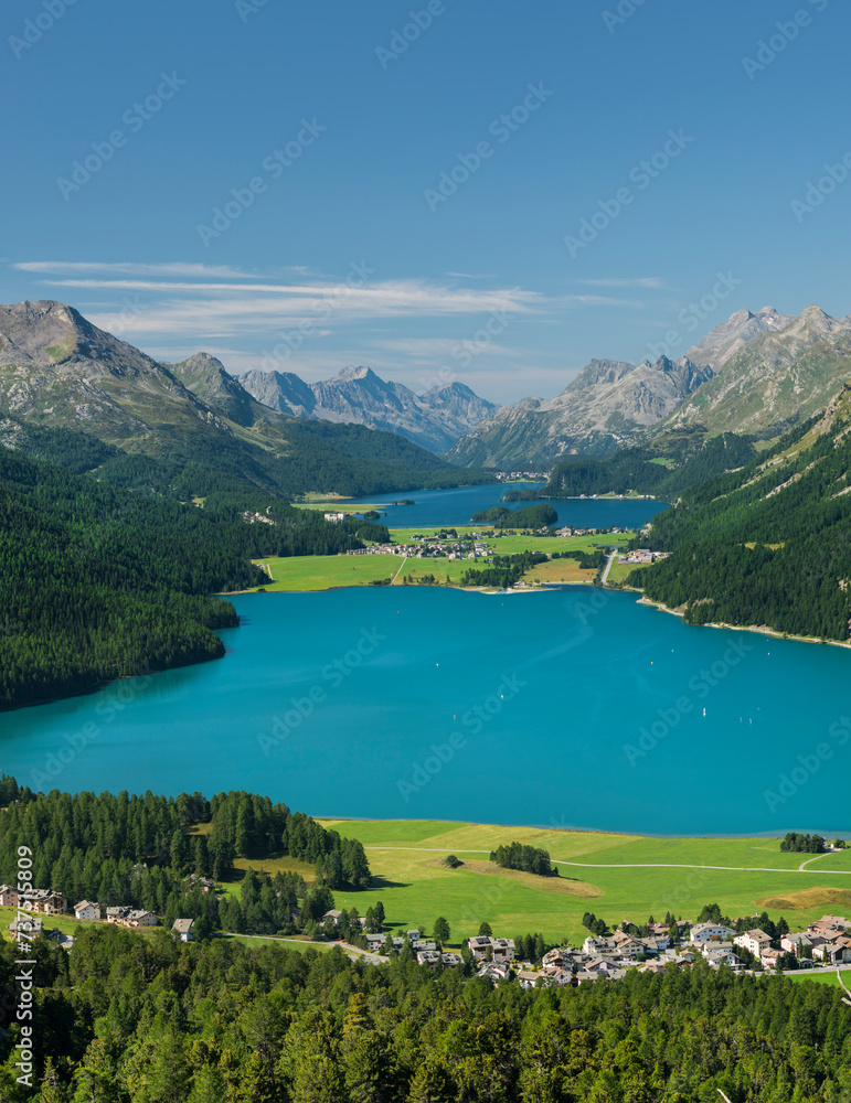 Blick ins Oberengadin, Silvaplanasee, Engadin, Graubünden, Schweiz