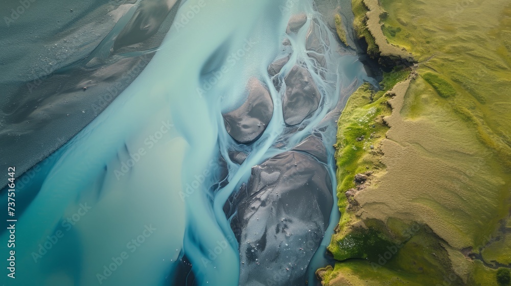 Iceland Landscape with River from Drone Perspective Generative AI - obrazy, fototapety, plakaty 