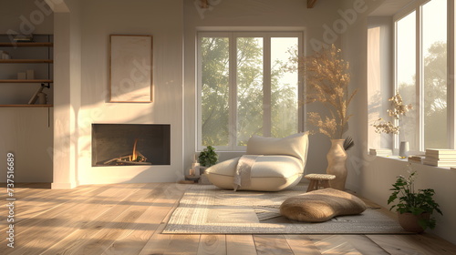 Modern living room interior with wooden floor