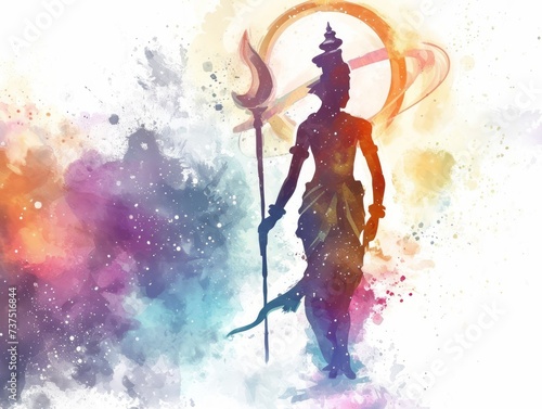 Watercolor Illustration of Lord Shani, Representing Planet Saturn with White Outline Edges Generative AI photo