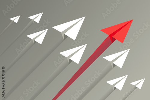 Leader paper plane stand out ordinary, vision be different, unique personality or standing out from the crowd, leadership quality Abstract society concept. Lead the team, Move against the crowd