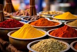Colorful powder spices. Bowl cuisine. Generate Ai
