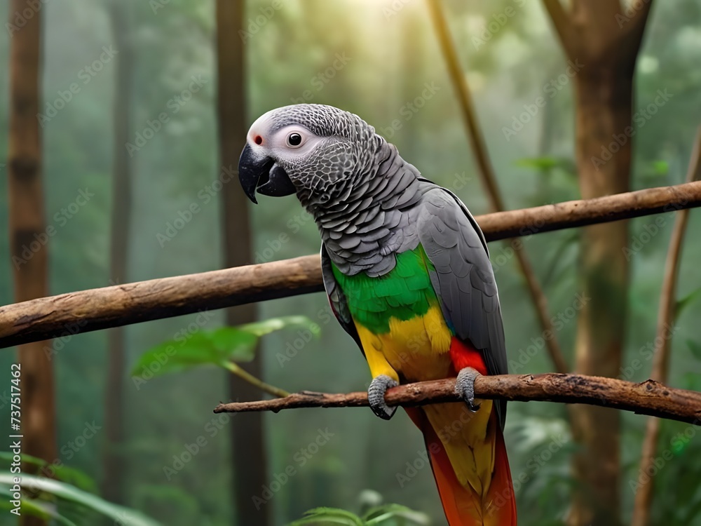 Fototapeta premium Beautiful bird in nature, blurry background, bird in a tropical garden