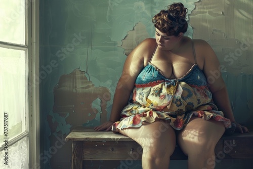 woman with obesity ,unhealthy living concept