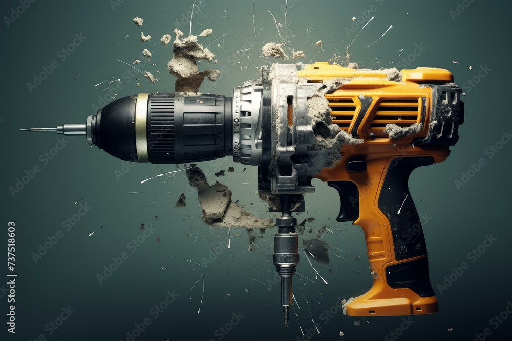 Heavy-duty Power drill. Metal work tool. Generate Ai Heavy-duty Power drill. Metal work tool. Generate Ai