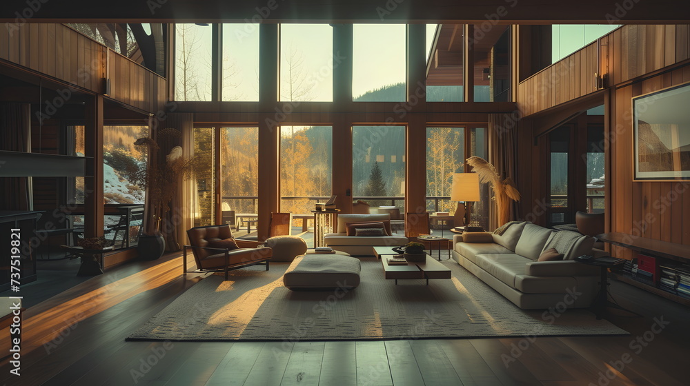 Fototapeta premium Contemporary mountain house interior