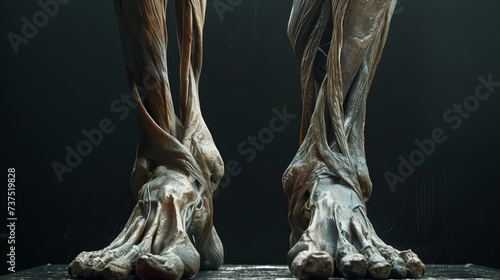Exquisite Anatomical Detail of the Human Ankle and Foot with Exposed Muscles, Tendons, and Bone Structure