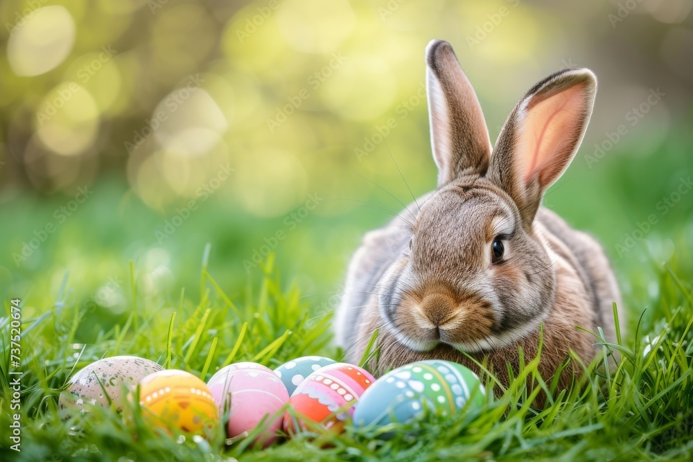 Happy Easter Eggs Basket rabbit. Bunny in flower easter greenery decoration Garden. Cute hare 3d exuberant easter rabbit spring illustration. Holy week designated space card wallpaper animated Happy Easter Eggs Basket rabbit. Bunny in flower easter greenery decoration Garden. Cute hare 3d exuberant easter rabbit spring illustration. Holy week designated space card wallpaper animated
