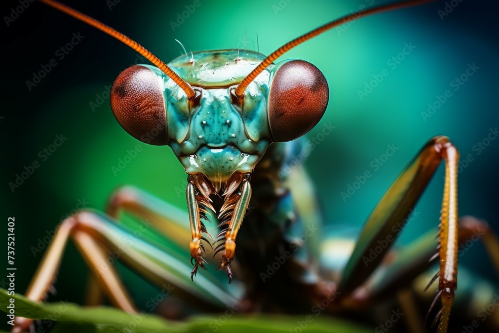 Alien-like Praying mantis macro. Wildlife insect. Generate Ai - obrazy, fototapety, plakaty 