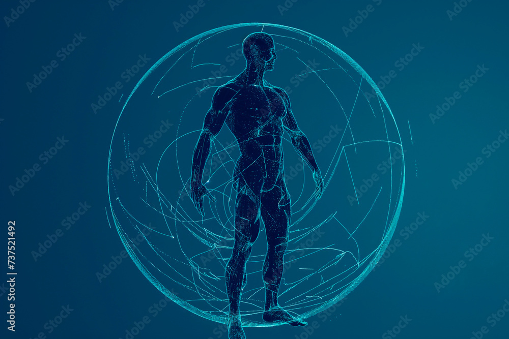digital man illustration with body parts in a circle illustration digital man illustration with body parts in a circle illustration