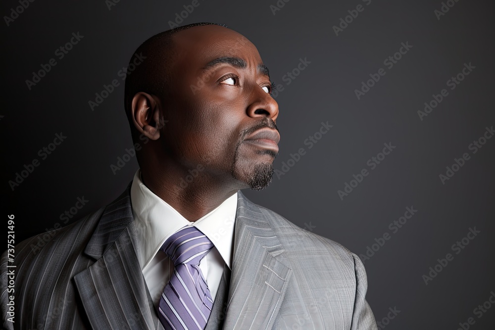 portrait of a businessman on a gray background. Side view. portrait of a businessman on a gray background. Side view.