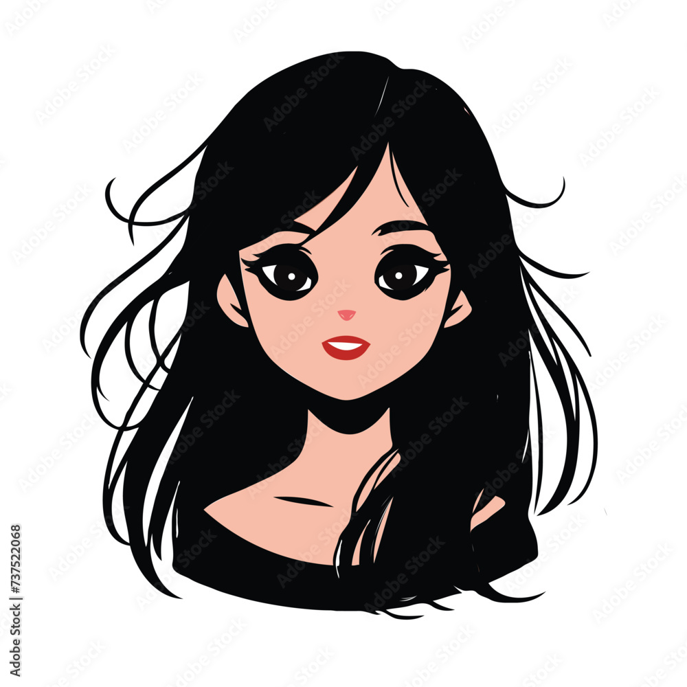Portrait of a beautiful woman with long black hair. Vector illustration. Portrait of a beautiful woman with long black hair. Vector illustration.