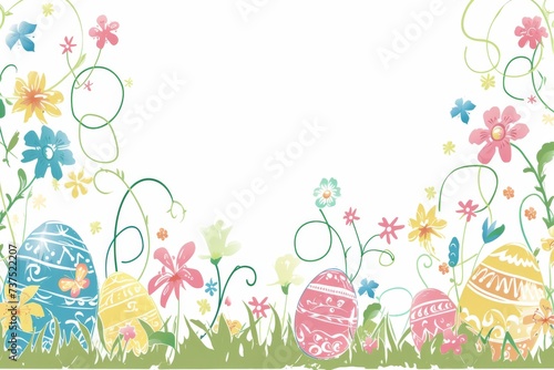 Happy Easter Eggs Basket grouping. Bunny in flower easter Wonder decoration Garden. Cute hare 3d electric blue easter rabbit spring illustration. Holy week Easter egg roll card wallpaper bloom