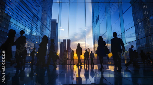 Silhouetted business figures in a city environment