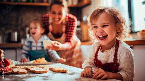 Together, the hands of an adult and child shape cookies, their actions weaving a tapestry of family tradition and the pure, unadulterated joy found in shared moments. photo