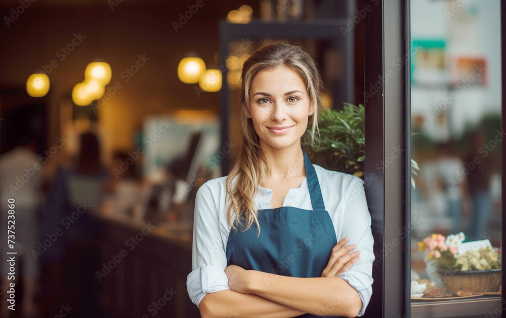 Portrait of a Friendly Waitress at Entrance