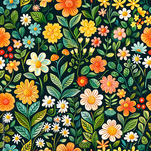 Plants leaves and flowers seamless pattern.