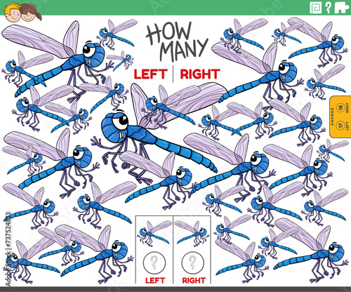 counting left and right pictures of cartoon dragonfly insect