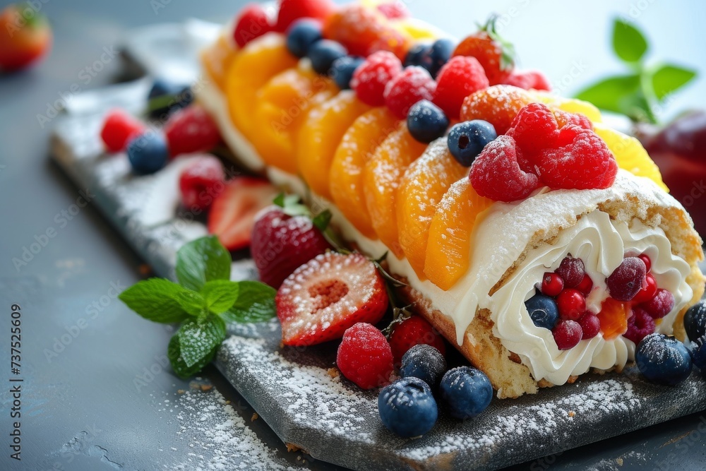 Fruit filled Swiss pastry roll