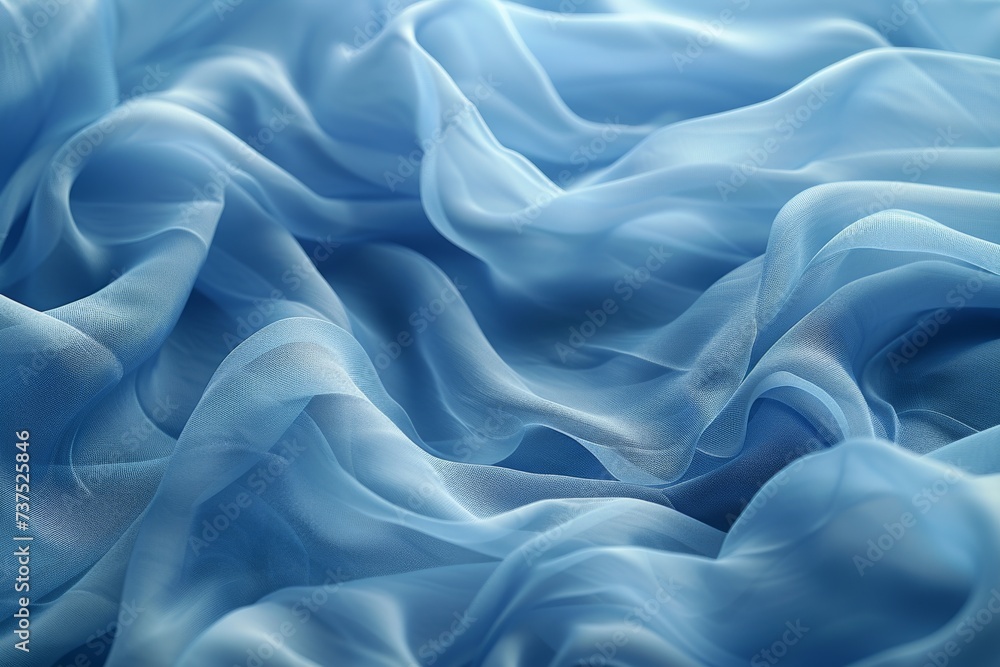 Fototapeta premium Crumpled blue chiffon fabric with soft waves and elegant texture perfect for banners or ads