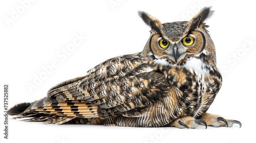 Great Horned Owl, Bubo Virginianus Subarcticus, in front of white background photo