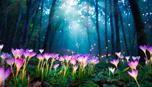 fairy forest at night fantasy glowing flower beauty