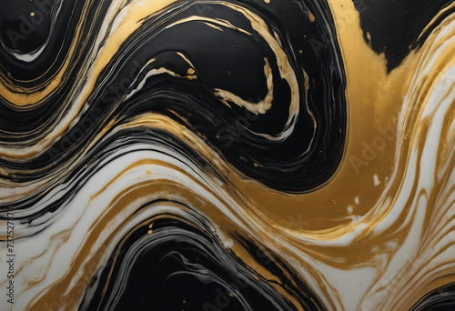 Abstract marble background or texture Golden waves on black Acrylic Fluid Art Wavy motion