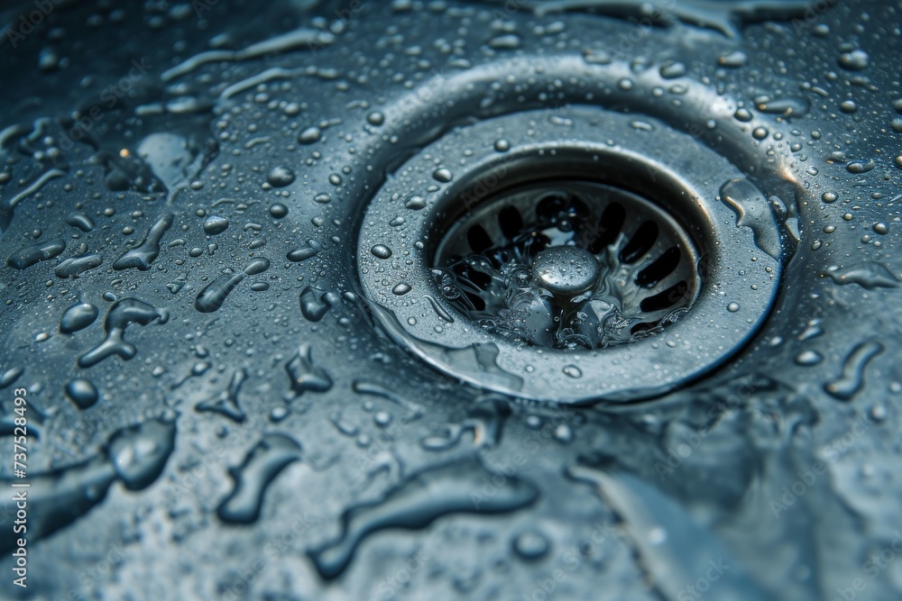 Cleaning a metallic sink with bubbles focusing on the closed drain Cleaning a metallic sink with bubbles focusing on the closed drain