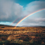 Vibrant Rainbow Over Scenic Countryside Landscape