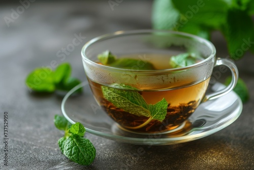 Fresh mint herbal tea in glass cup alternative medicine healthy hot drink