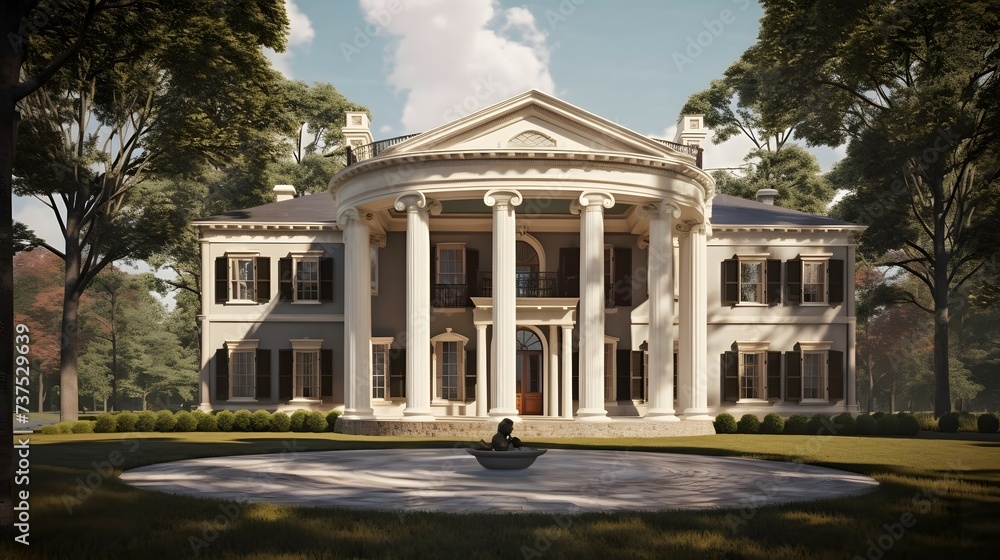 palladian exterior house design, palladian style, house, exterior design photography, daytime, 4k, hyperrealistic