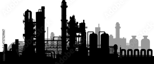 Vektor Silhouette Raffinerie Industrie - Globale Nachhaltigkeit - Energiemix und CO2 Fußabdruck Reduzierung - Prozessindustrie photo