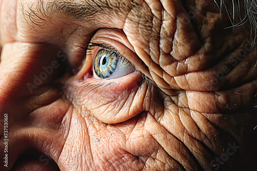 close-up macro shot of a ninety-year-old man with wrinkles close-up © petro